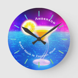Neon COCKTAIL Hour Tropical Personalised Wall Round Clock