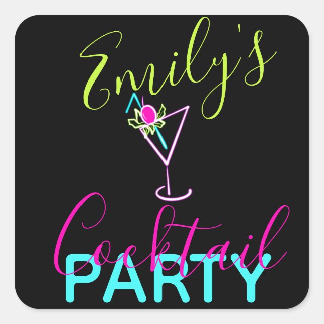Neon Cocktail Modern Art Party Square Sticker (Front)