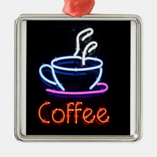 Neon Coffee Sign on Black Metal Tree Decoration