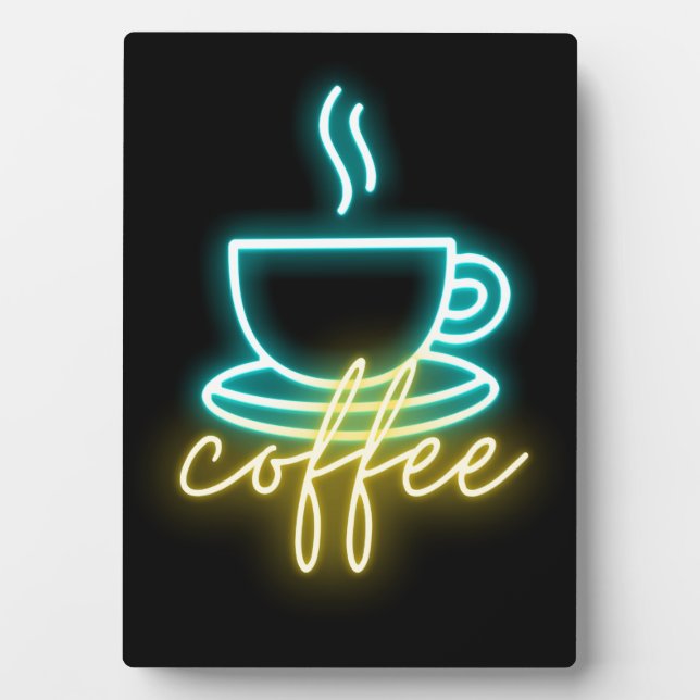 Neon Coffee Symbol & Text Tabletop Plaque (Front)