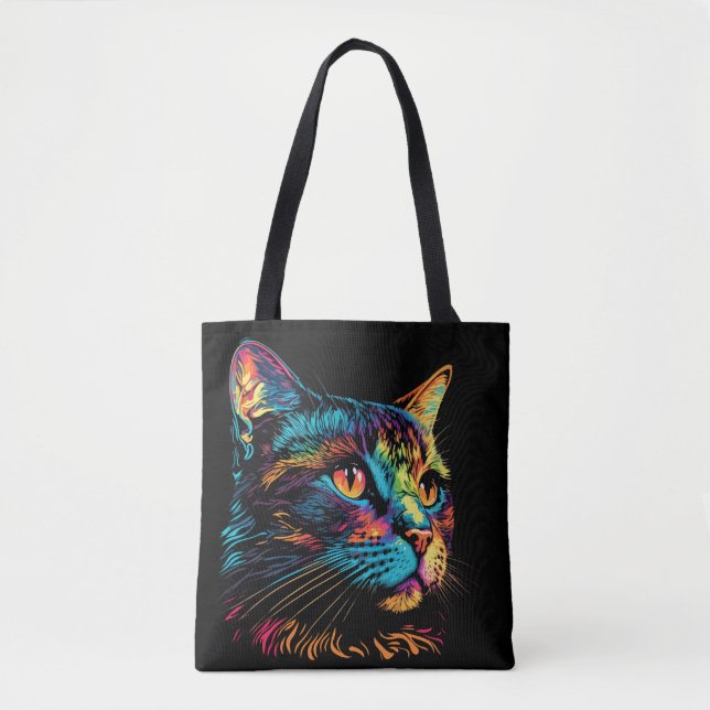 Neon Color Cat Face Tote Bag (Front)