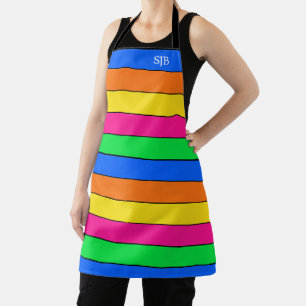NEON COLOR FLUORESCENT STRIPES MONOGRAM INITIALS APRON
