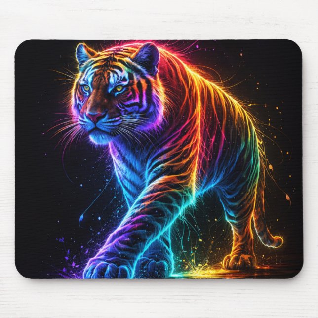 Neon colored Tiger Mouse Pad (Front)