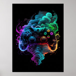 Neon Colorful Game Controller Poster