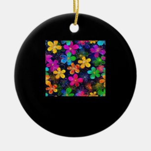 Neon Colorful Pattern - Whimsigoth Cottagecore Blu Ceramic Tree Decoration