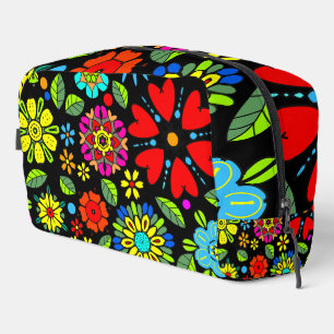 Neon Colors On Black Retro Floral Seamless Pattern Dopp Kit