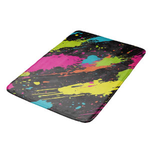 Neon Colors Retro Paint Splatter Bath Mat