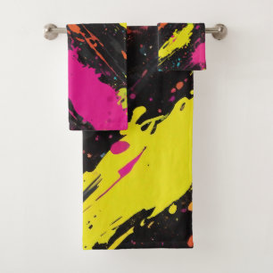 Neon Colors Retro Paint Splatter Bath Towel Set