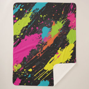 Neon Colors Retro Paint Splatter Sherpa Blanket