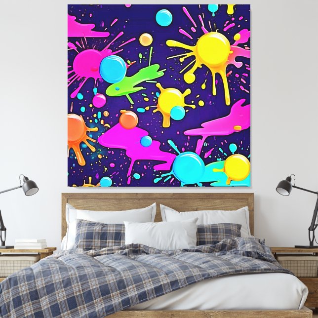 Neon Colour Splash Art Canvas Print (Insitu(Bedroom))