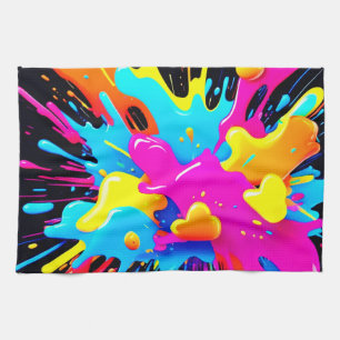 Neon Colour Splash Art Tea Towel