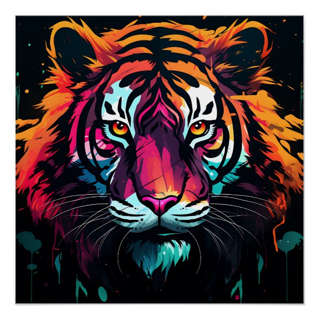Neon Colour Tiger Theme Poster (Front)