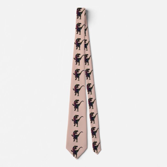 Neon Coloured Tyrannosaurus Rex Dinosaur Tie (Front)