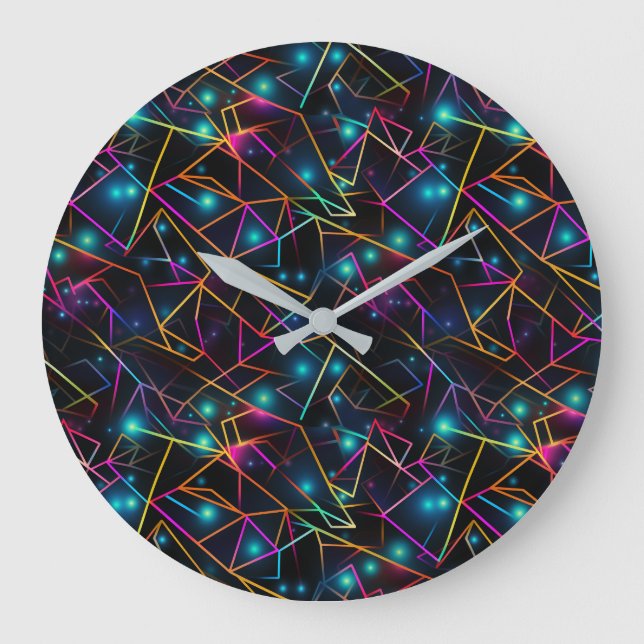 neon colourful abstract lines large clock (Front)