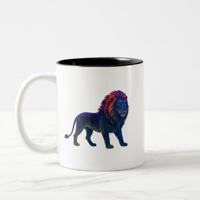 Neon Colourful Lion Art  Two-Tone Coffee Mug (Left)