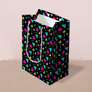 Neon Colourful Memphis Pattern Retro Birthday Part Medium Gift Bag