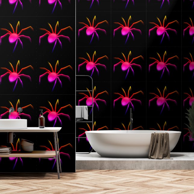 Neon Colourful Spider Custom Colour Black Wallpaper (Bathroom)