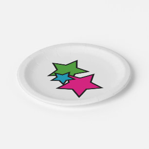 Neon Colourful Stars Whimsical Girly Birthday Paper Plate