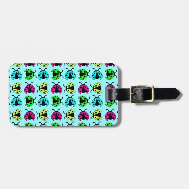 Neon colours bright ladybugs luggage tag (Front Horizontal)