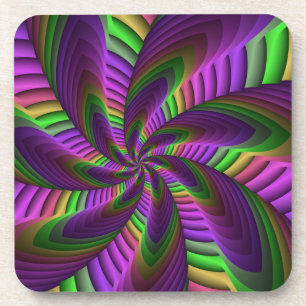 Neon Colours Flash Crazy Colourful Fractal Pattern Coaster