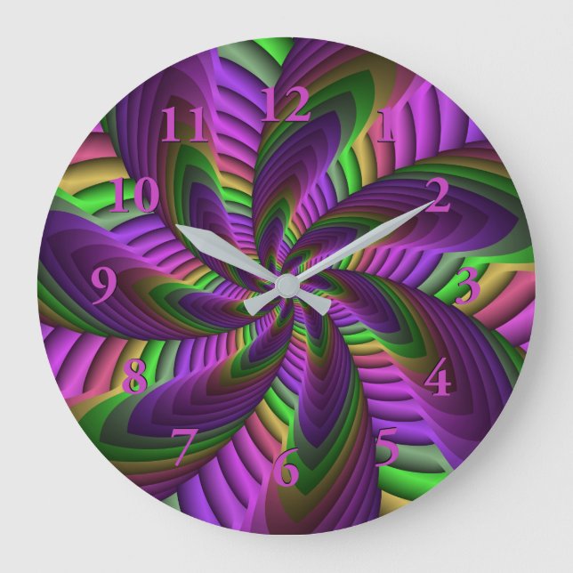 Neon Colours Flash Crazy Colourful Fractal Pattern Large Clock (Front)