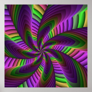 Neon Colours Flash Crazy Colourful Fractal Pattern Poster