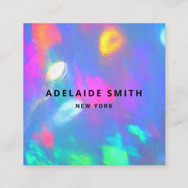 • neon colours gemstone opal photo square business card (Front)
