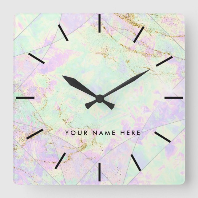 Neon Colours Gemstone Opal Texture  Square Wall Clock (Front)