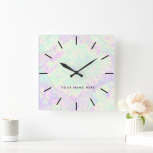 Neon Colours Gemstone Opal Texture Square Wall Clock