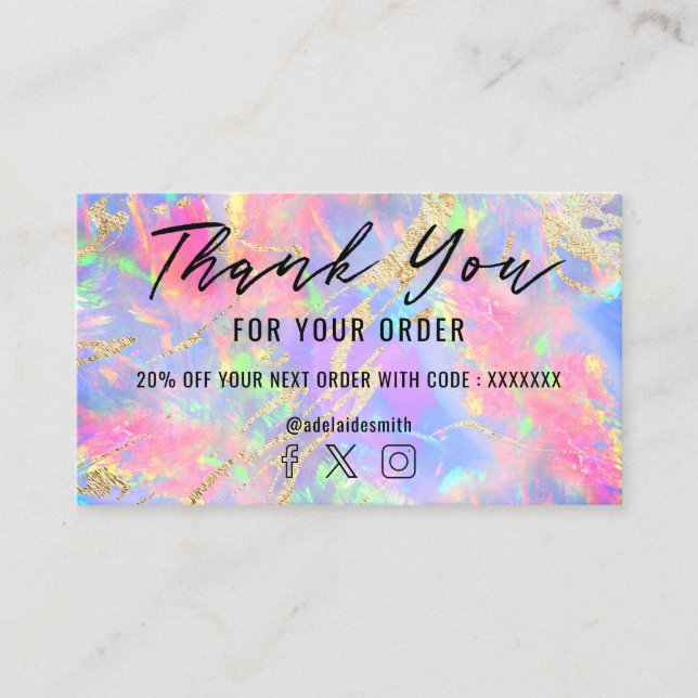 neon colours gemstone opal texture thank you business card (Front)