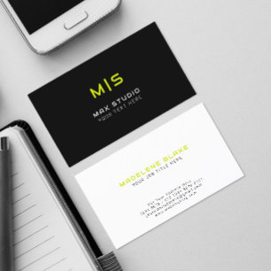 Neon Colours Initial on Black   Lime Green Monogra Business Card