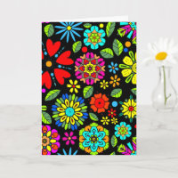 Neon Colours On Black Retro Floral Seamless Patter