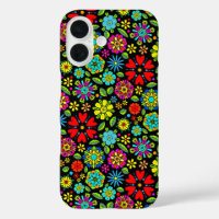 Neon Colours On Black Retro Floral Seamless Patter