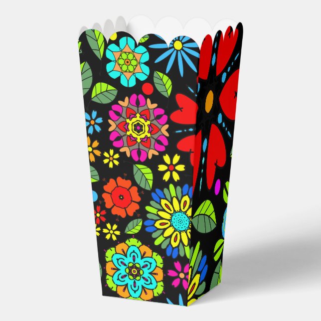 Neon Colours On Black Retro Floral Seamless Patter Favour Box (Front)