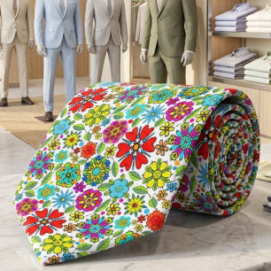 Neon Colours On Black Retro Floral Seamless Patter Tie