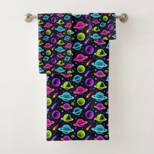 Neon Colours Outer Space Planets Boy's Towel Set