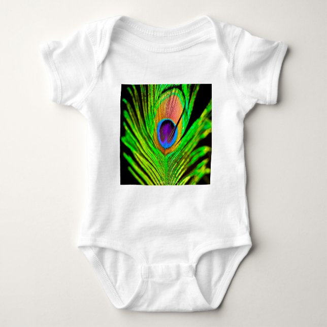Neon Colours Peacock Feather Baby Bodysuit (Front)