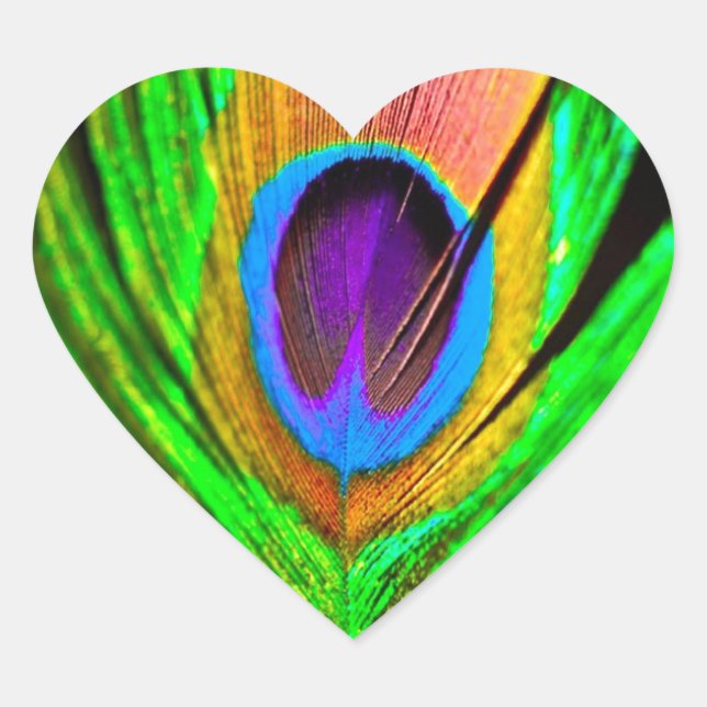 Neon Colours Peacock Feather Heart Sticker (Front)