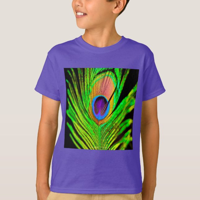Neon Colours Peacock Feather T-Shirt (Front)