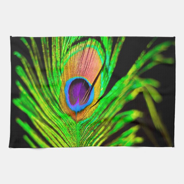 Neon Colours Peacock Feather Tea Towel (Horizontal)