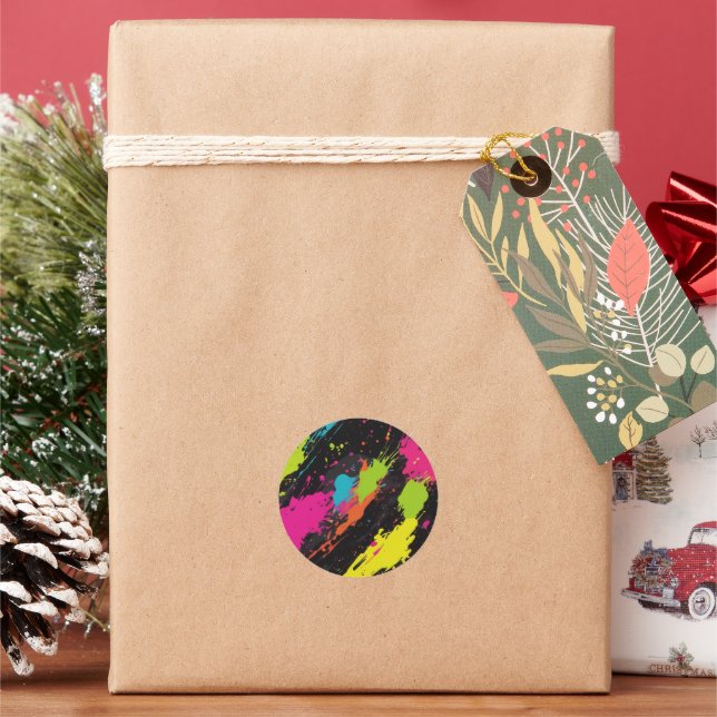 Neon Colours Retro Paint Splatter Classic Round Sticker (Holiday)