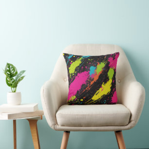 Neon Colours Retro Paint Splatter Cushion