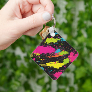Neon Colours Retro Paint Splatter Key Ring