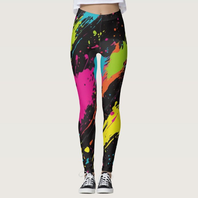 Neon Colours Retro Paint Splatter Leggings (Front)