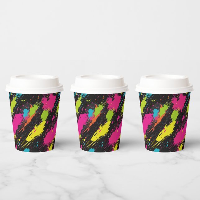 Neon Colours Retro Paint Splatter Paper Cups (Multi)
