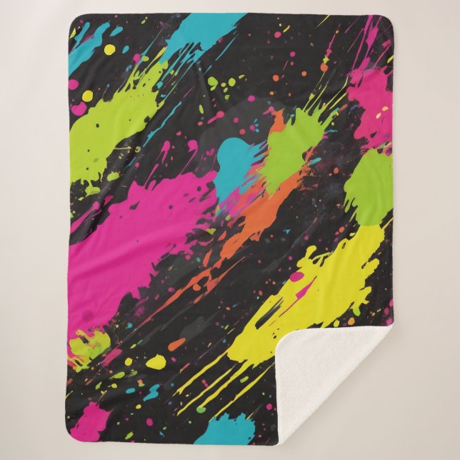 Neon Colours Retro Paint Splatter Sherpa Blanket (Front)