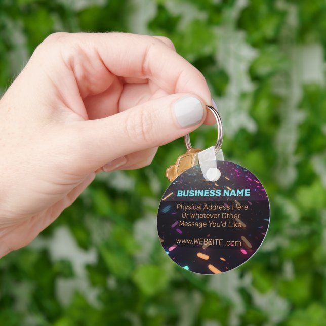 Neon Confetti Blacklight Custom Business Logo Key Ring (Hand)