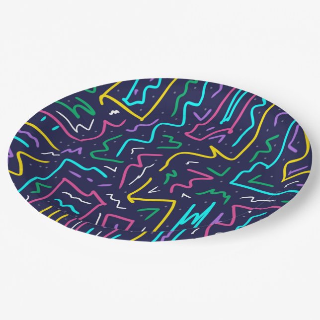 Neon Contrast Space Art Paper Plate (Angled)