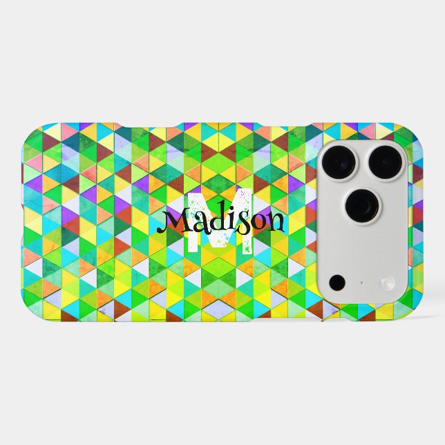 Neon cool triangle retro geometry pattern Monogram (Back Horizontal)
