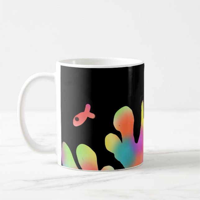 Neon coral and fish coffee mug (Left)